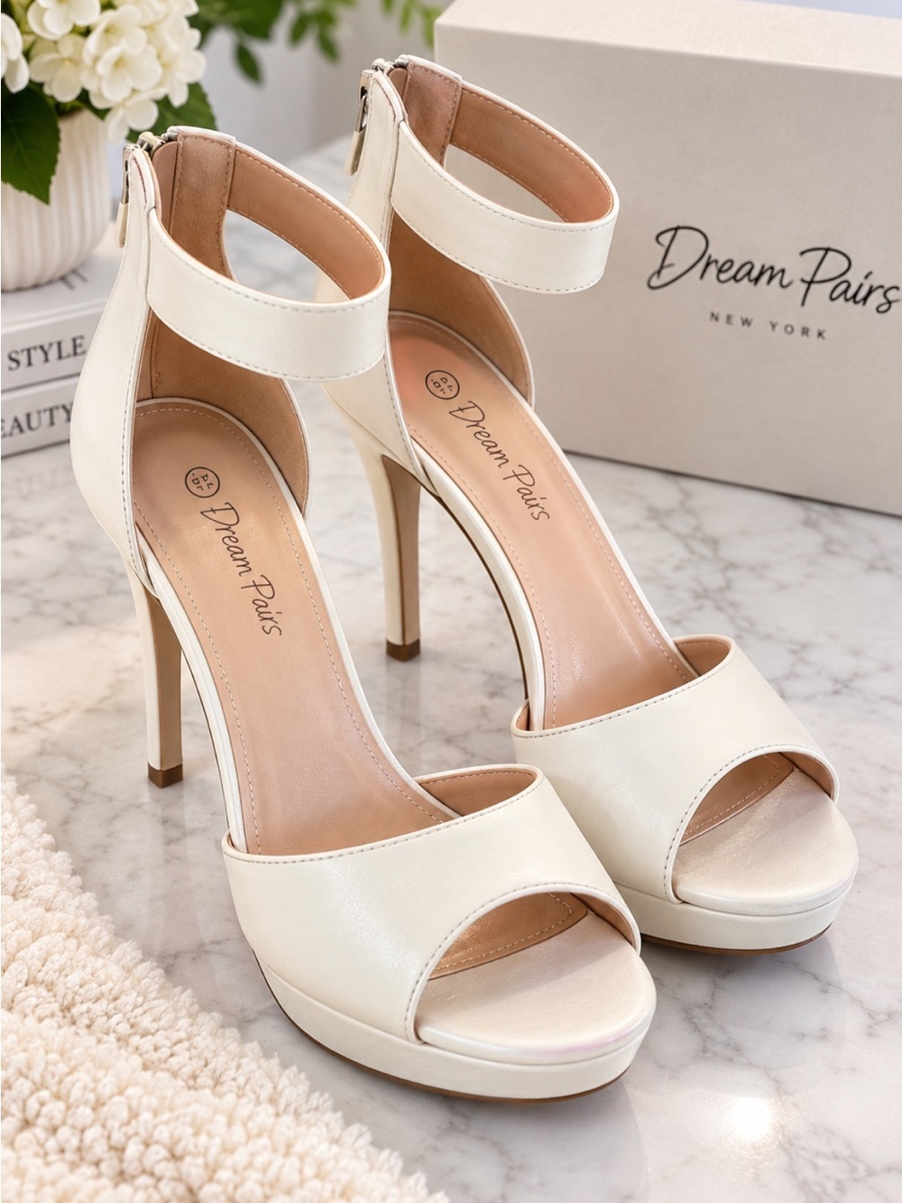 Dream Pairs Women's Ivory Peep Toe Heels